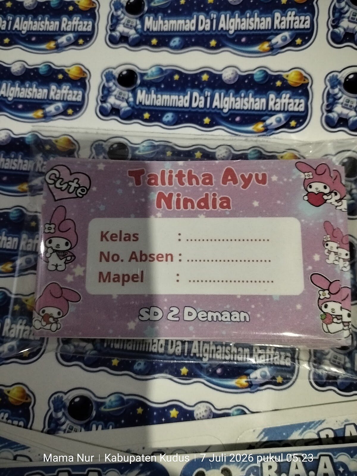 Label nama seragam hasil cetakan Muara Printing Kudus